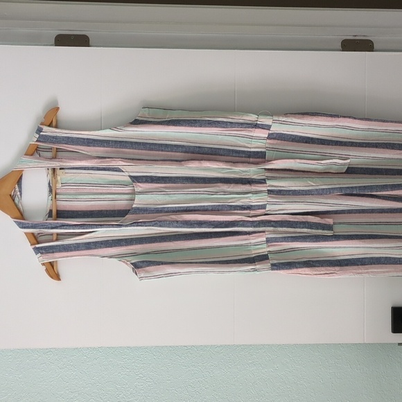 Cloth and Stone linen blend striped jumpsuit wide leg tie waist - Picture 1 of 8